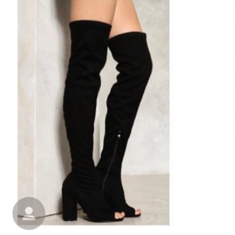 8 Take Me Higher Black Over The Knee Peep Toe Heeled Boots